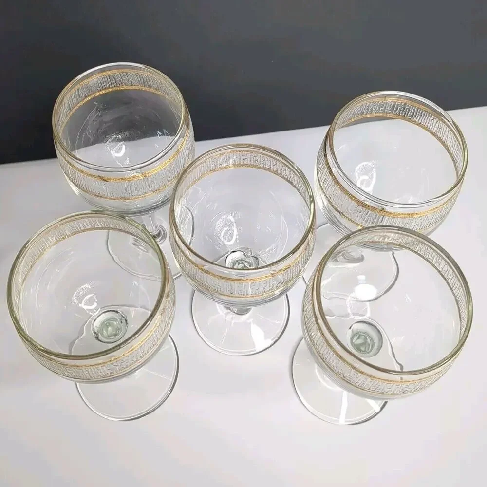 Mid Century 22K Gold CULVER VALENCIA Glass Decanter 5 Stem Wine Glasses